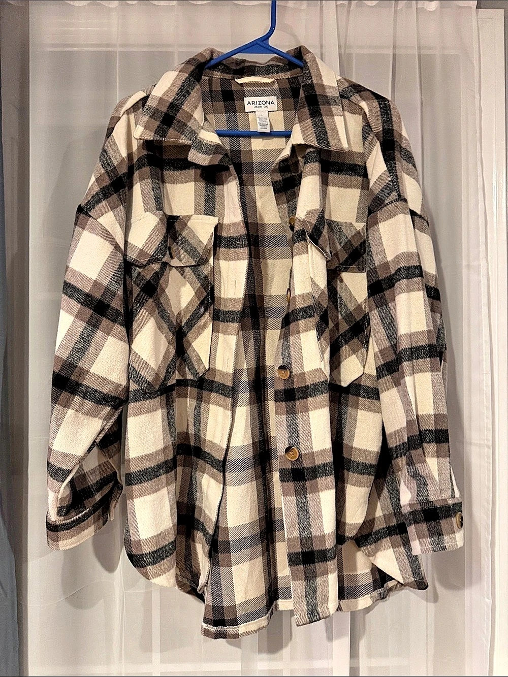 Arizona Jean Co Plaid Shacket in Brown tan & Black